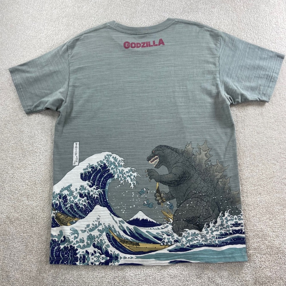 Godzilla T Shirt Mens XXL Green Great Wave Off Kanagawa Graphic Slub Knit Tee